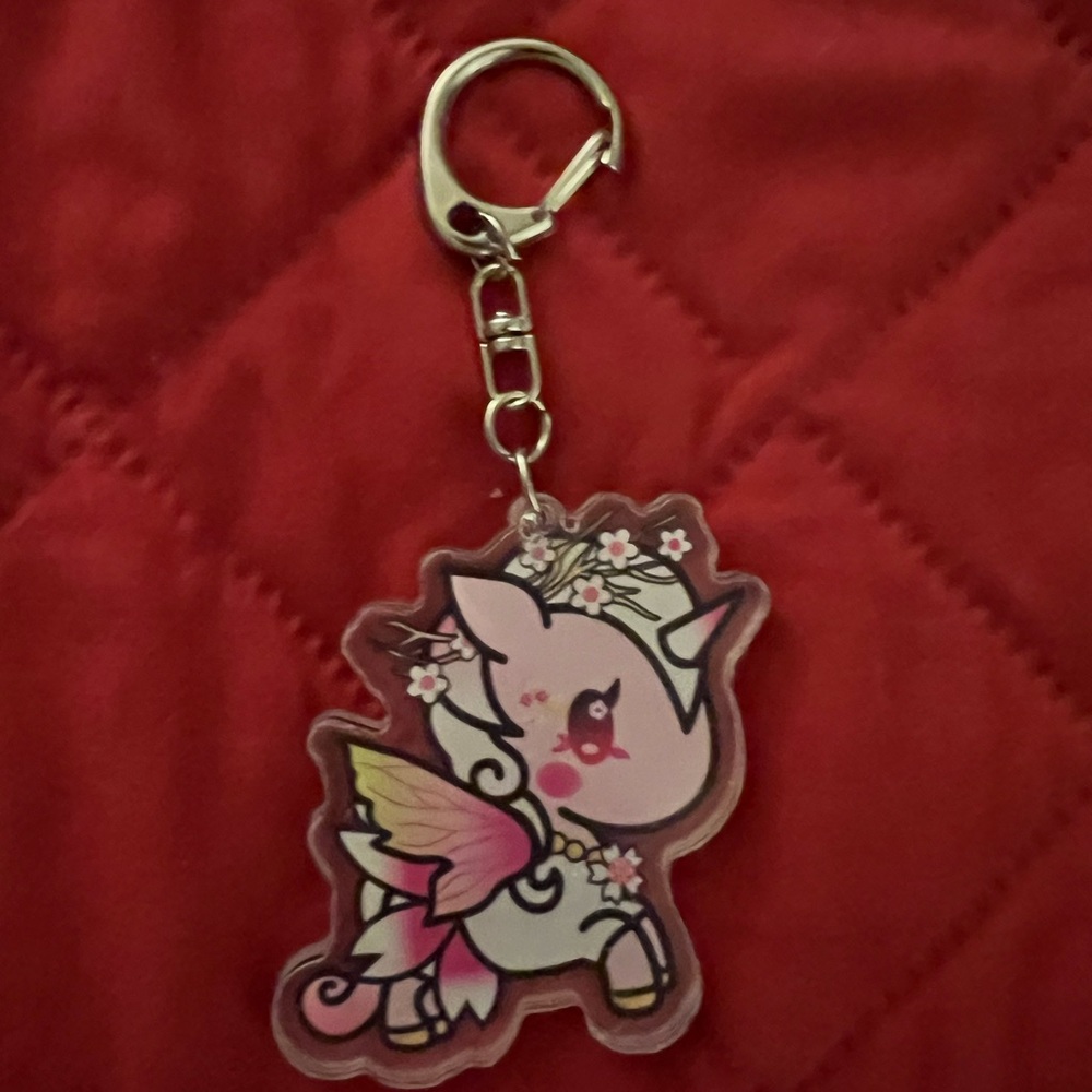 Unicorn Keychain with Pink, Yellow and Floral Accents. TokiDoki.